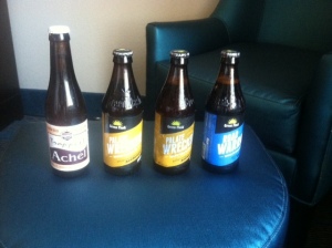 A selection of "mixer's oil," some high-gravity beer from the place across the street